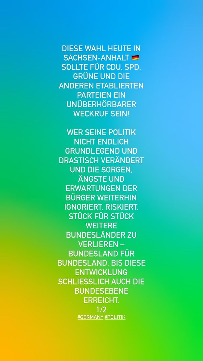 RichardZoicas's tweet photo. Landtagswahl 2026
Sachsen-Anhalt 🇩🇪
-RJZ
🇦🇹🇪🇺

#SachsenAnhalt #Deutschland #Germany #Landtagswahl #Demokratie #Politik https://t.co/mcBqKrxBu5