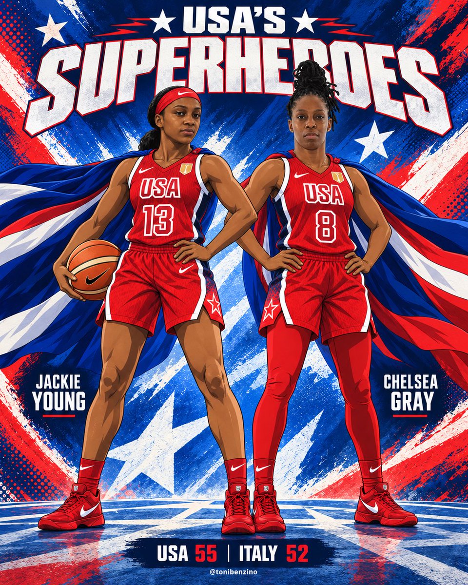 BenzinoToni's tweet photo. When Team USA needed a winning hand, we had two ACES in hand. ♠️🇺🇸🔥 Chelsea Gray and Jackie Young, our heroines of the game, played their cards perfectly when it mattered most. 🏀 https://t.co/LUJPg9L1nU