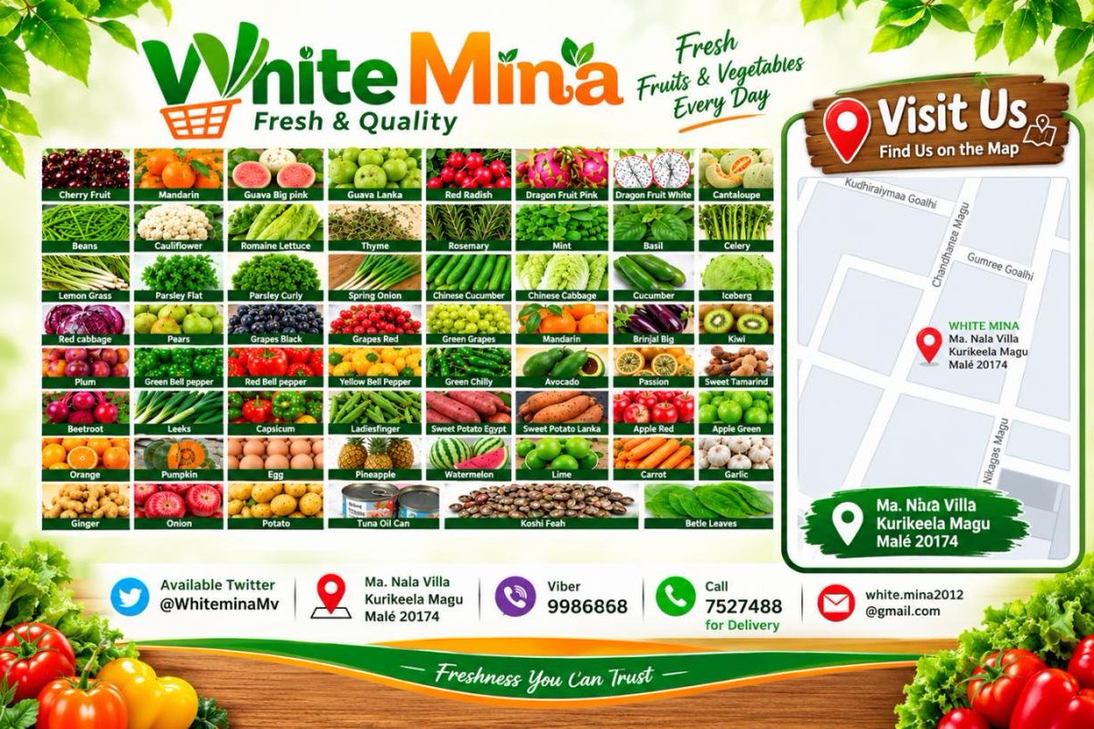WhiteminaMv's tweet photo. Available Twitter @WhiteminaMv
Ma. Nala Villa
Kurikeela Magu
Malè 20174
Call or Viber 9986868 / Call 7527488 for Delivery
white.mina2012@gmail.com

Good quality 
Ragalhu rate ah ithubaaraa eku

Dhoanyah Boatah aruvaadhen
Domestic Airport thakah Fonuvaadhinumuge Khidhumathaa eku https://t.co/mpCfTlwUtO