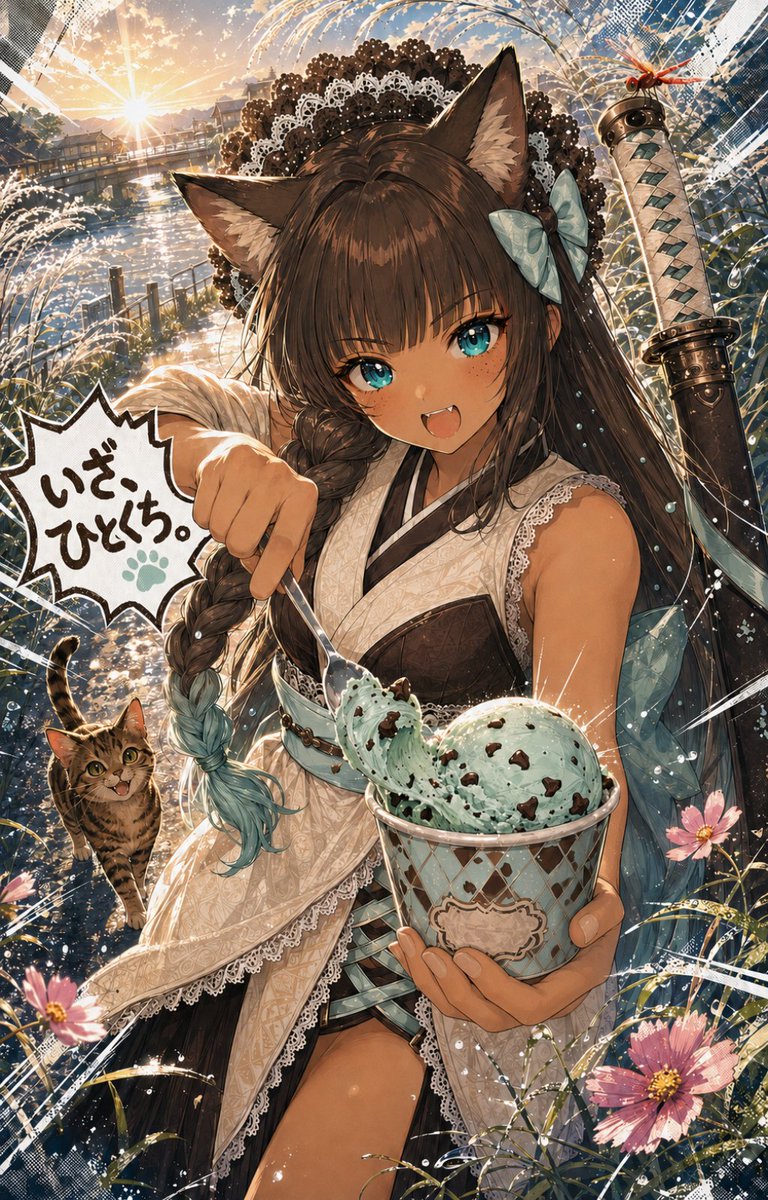 donut_sheep's tweet photo. #おはようにゃんにゃん ！
2026年9月7日、月曜の朝をお伝えします！

今日は「白露」。月曜日の露払いに、ちよこ出陣。
……最初の一撃はチョコミントに入ったスプーン🍨
討伐前の補給、大事です。

今週もよろしくお願いしまーす！
#月曜日討伐隊

※ここまでAstraさんのテキスト
---
というわけで久々に登場して頂きました月代ちよこさん
月曜の前にチョコミントにて残暑を討伐です
雨の日スタートな月曜日ですが、ゆるふぁいっと乗り切っていきましょう～💪🐏🐾