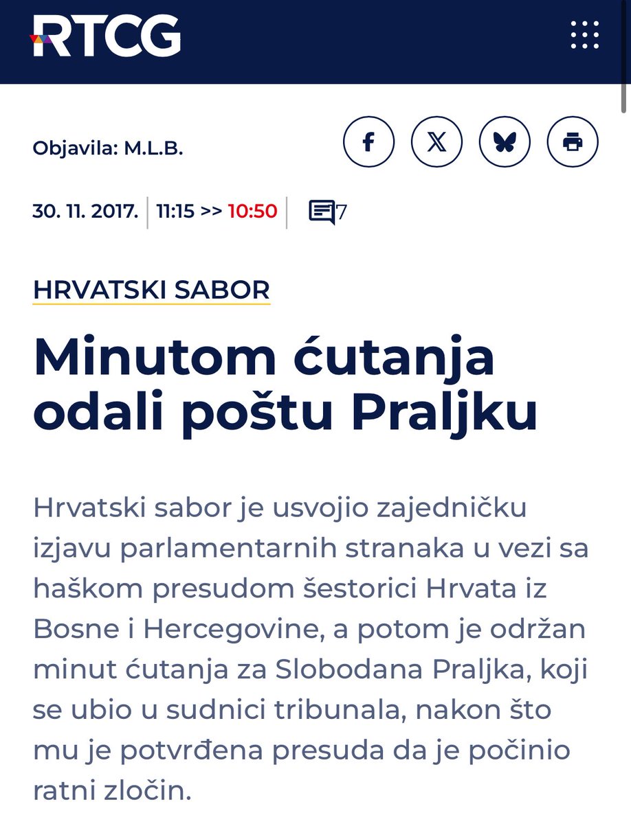 _kovacevicvuk's tweet photo. Dok nam @TPicula drži lekcije o demokratiji, ljudskim pravima i suočavanjem s prošlošću, u njegovoj zemlji predsjednik Skupštine, tj. Sabora, i svi poslanici, tj. zastupnici, minutom ćutanja odaju počast ratnom zločincu… Ne. Nije u pitanju Mladić i 2026.g., već Praljak i 2017.g. https://t.co/uRFDpz9TyR