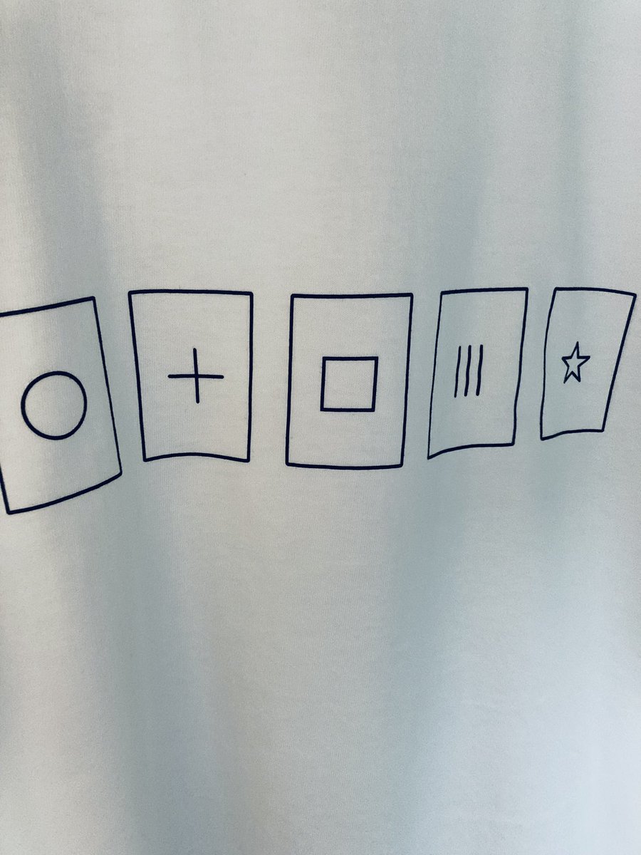 phomu's tweet photo. 茶店のマスターからもらったT shirtはムーって…あ、あの雑誌のやつか！これ、超能力の検査に使うカードになってるのか！（笑） https://t.co/8MEwzz9q5Q