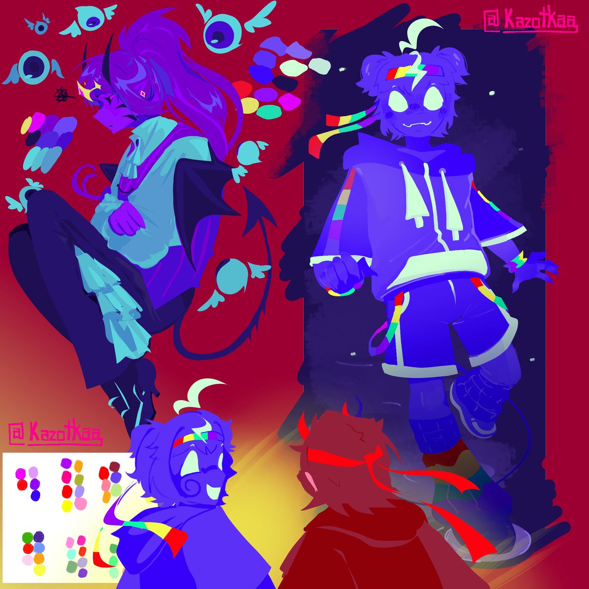 Kazotkaa's tweet photo. some color testing bs + devious duo cuz school got my ass and i miss devious duo idk why wemmbu is tormented by 6 or 7 eggchans tho  #spokeishere #wemmbu https://t.co/LWjqtZqzfM