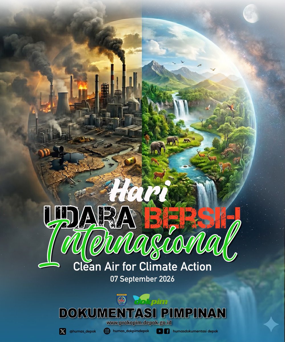 Humas_depok's tweet photo. Polusi udara bukan sekedar isu lingkungan, melainkan tantangan ekonomi kesehatan global.

Mari kita dukung implementasi kebijakan ramah lingkungan demi mewujudkan kualitas udara yang lebih baik.

Udara bersih untuk aksi iklim, langit biru untuk masa depan kita! https://t.co/VHUiIeinvR