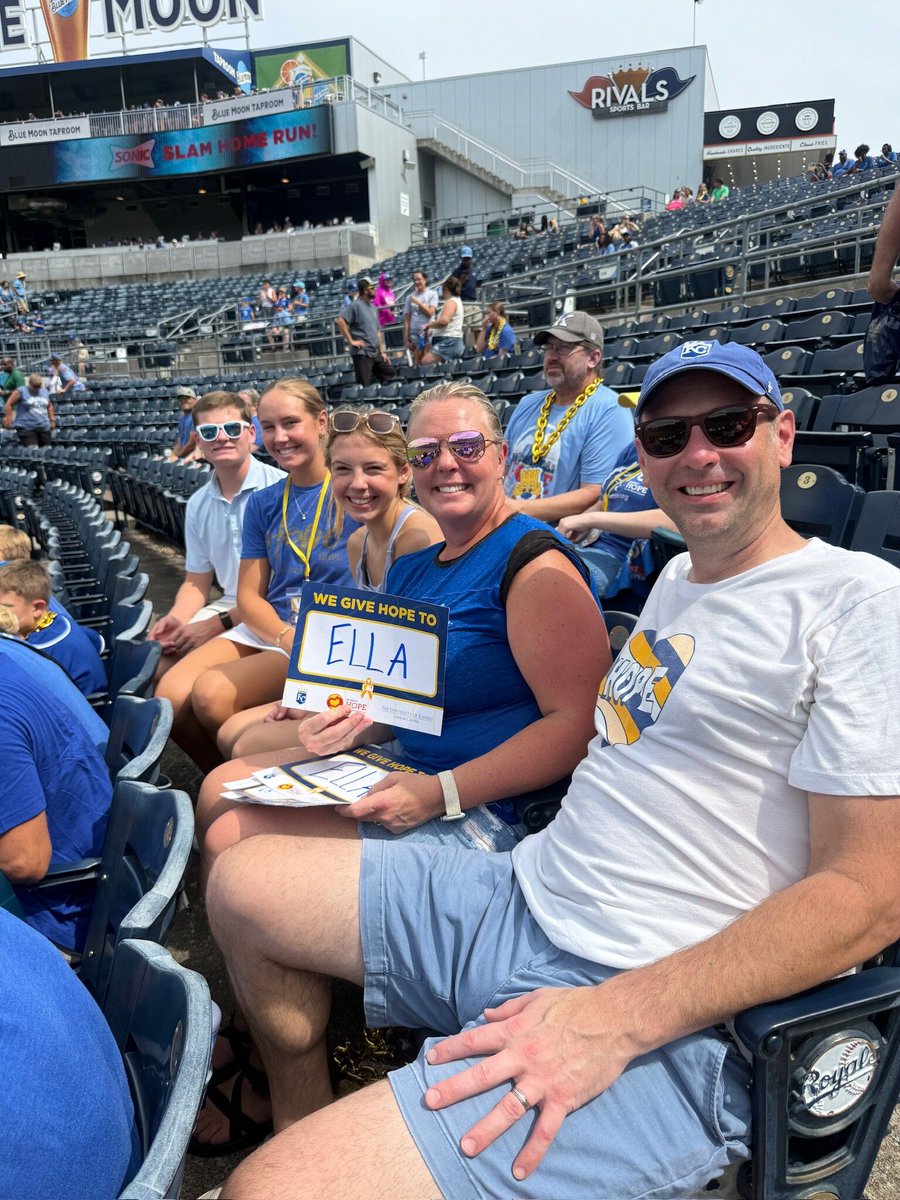 Bradenshope's tweet photo. Today, The K belonged to our childhood cancer heroes. 💛⚾️🎗️
Childhood Cancer Awareness Day is about so much more than a baseball game. It is a day to celebrate the incredible kids at the heart of our mission. 
Thank you @royals &amp; @KCRoyalsFdn for having a heart of HOPE. https://t.co/dPrCYtAVUP