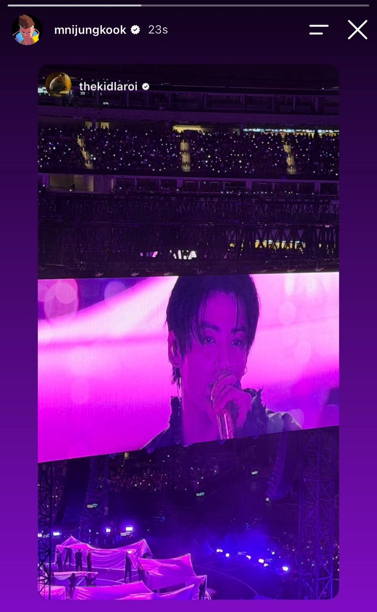 archiveforJK's tweet photo. jungkook on instagram story:

(the kid laroi attended bts’ concert last night🥺) https://t.co/j7GWDWQprG