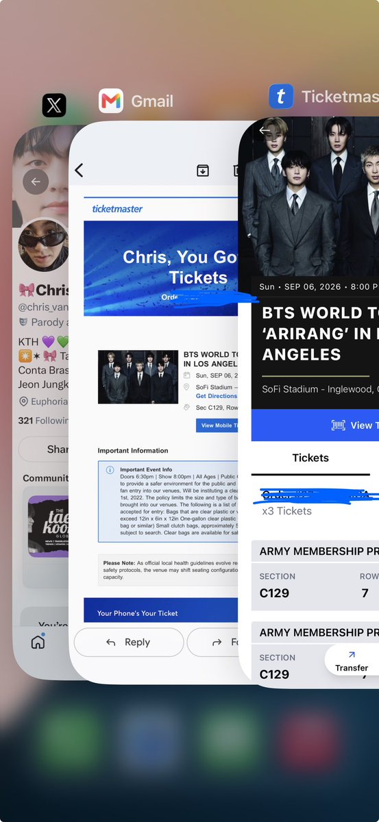 chris_vante's tweet photo. Selling 3 BTS tickets for d4, 9/6 at SoFi Stadium in LA. Selling below face value!! but willing to negotiate, I can’t go and I just wanna get my money back please!! 🙏😭
@875tickets #875ticketsale https://t.co/1SOW8EedYA