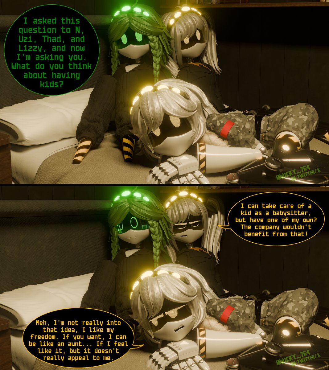 Ricky_764's tweet photo. "Thoughts on taking care of a kid?"
Official Mini-comic of Project: Lights Out 💡   

#MurderDrones #SerialDesignationV #SerialDesignationJ #MurderDronesOC #ProjectLightsOut https://t.co/NSLSVAqW2B