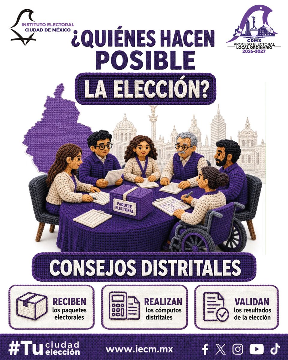 IECMDD09's tweet photo. Los Consejos Distritales son parte del Proceso Electoral Local Ordinario 2026-2027. Conoce la convocatoria para su integración y descubre cómo se incorporan a las tareas que hacen posible una elección organizada y confiable. https://t.co/5dW6nCpPCt