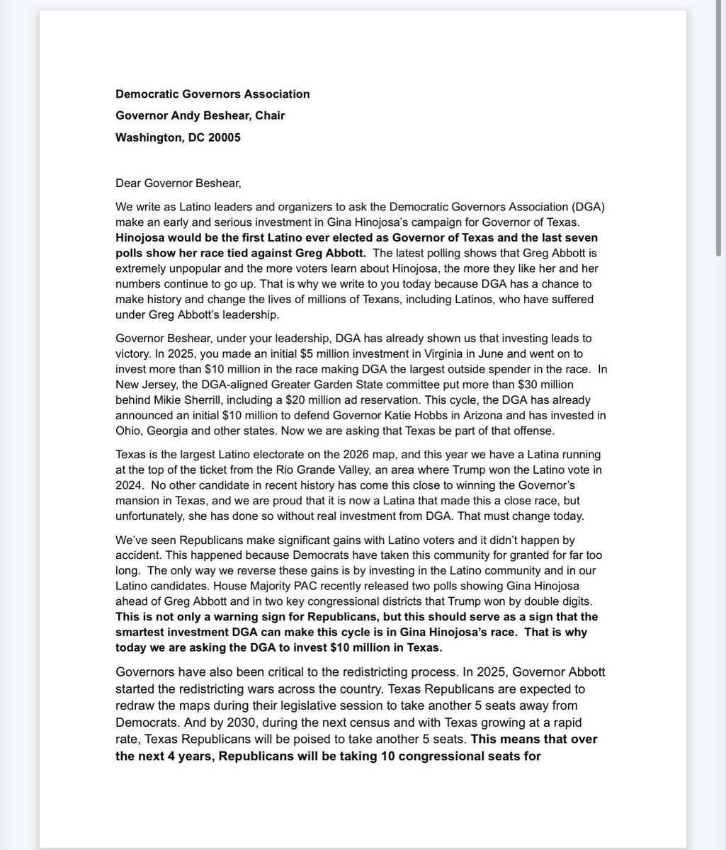 AlexThomp's tweet photo. Scoop:  Dozens of Latino lawmakers and leaders are pressuring DGA Chair Andy Beshear  to invest $10 million in the TX governor's race, PER a letter that Axios obtained. Complicates potential 2028 calculus.
https://t.co/pqCGBFKK8J https://t.co/ewHVOgHIDA