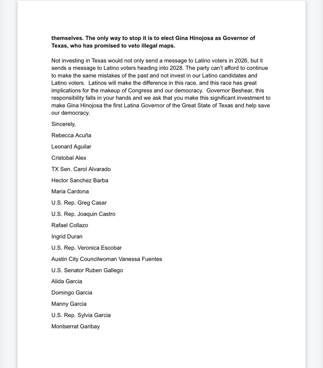AlexThomp's tweet photo. Scoop:  Dozens of Latino lawmakers and leaders are pressuring DGA Chair Andy Beshear  to invest $10 million in the TX governor's race, PER a letter that Axios obtained. Complicates potential 2028 calculus.
https://t.co/pqCGBFKK8J https://t.co/ewHVOgHIDA
