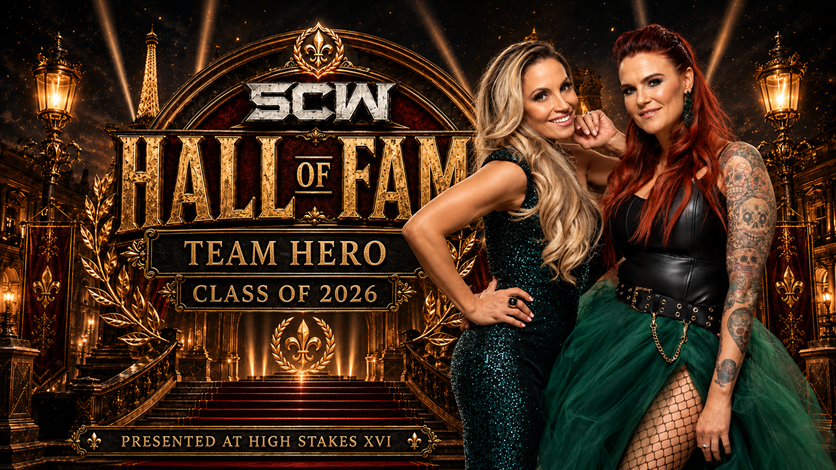 SCWrestling1's tweet photo. Welcome to the SCW Hall of Fame Class of 2026:
Chris Shipman, @SCWJessieSalco and @Punk_Whore_Amy aka Metal and Punk Connection and, of course, @SuperheroRoxi and @SuperheroKeira aka Team Hero! Congratulations! https://t.co/dCi2hBFrRJ