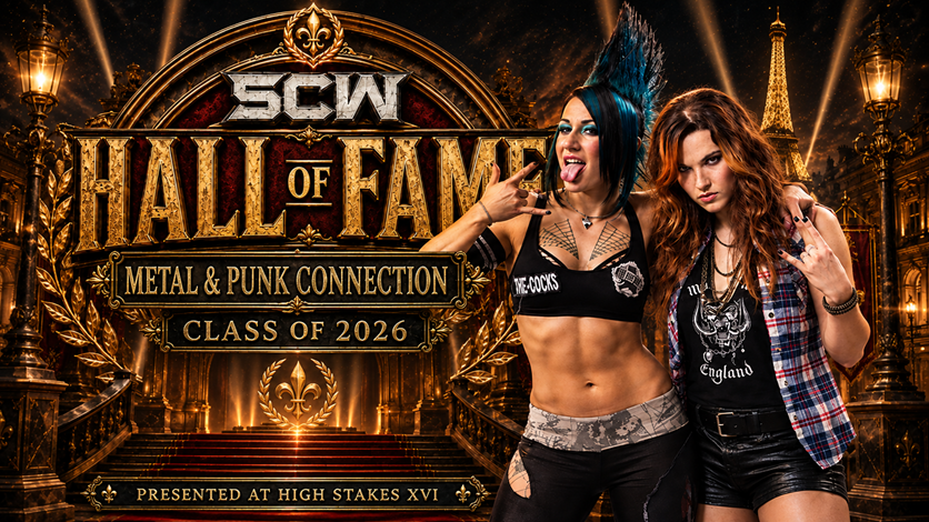 SCWrestling1's tweet photo. Welcome to the SCW Hall of Fame Class of 2026:
Chris Shipman, @SCWJessieSalco and @Punk_Whore_Amy aka Metal and Punk Connection and, of course, @SuperheroRoxi and @SuperheroKeira aka Team Hero! Congratulations! https://t.co/dCi2hBFrRJ
