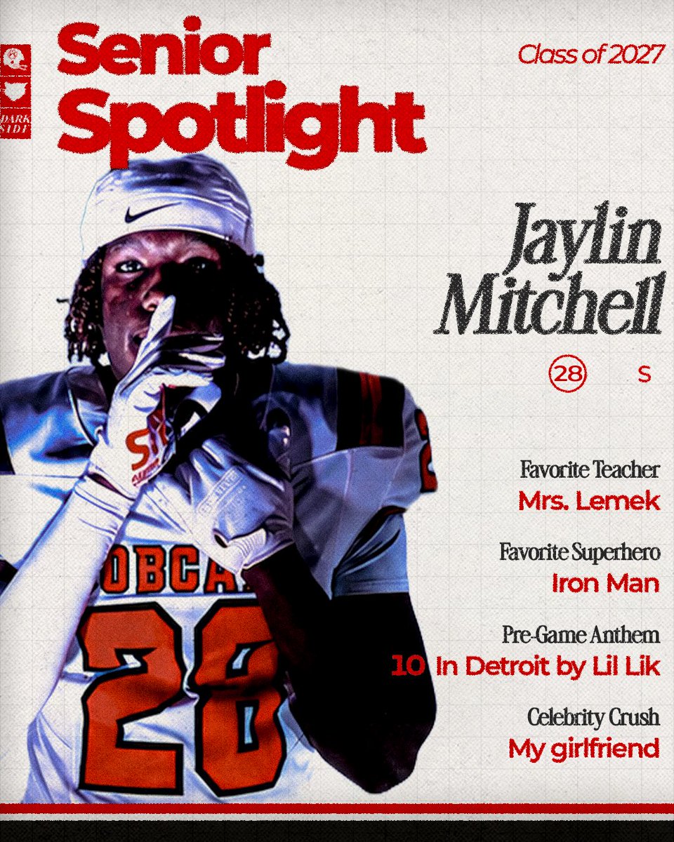 GrandBlancFB's tweet photo. 🐾 𝗦𝗘𝗡𝗜𝗢𝗥 𝗦𝗣𝗢𝗧𝗟𝗜𝗚𝗛𝗧 🐾

We finish this week in the secondary, and get to know more about Jaylin Mitchell!

#DARKSIDEREIGNS 🐾🏈 https://t.co/bTwJIlAaQK