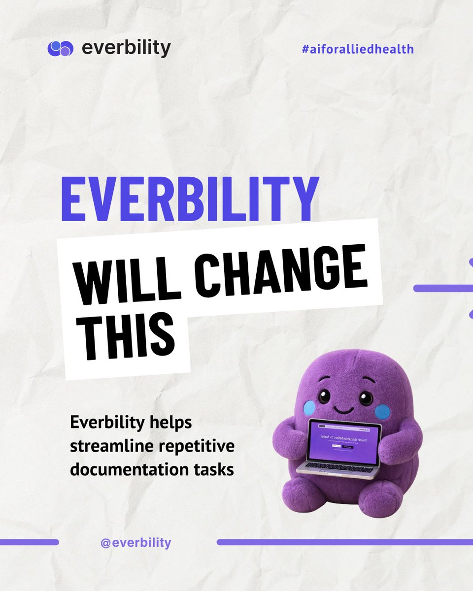everbility's tweet photo. Saving time on clinical documentation isn’t just a nice-to-have... it actually changes your day

Everbility is built to take that pressure off by 
helping you streamline repetitive documentation
while still keeping your clinical reasoning and voice front and centre. https://t.co/75JrNRTuh2