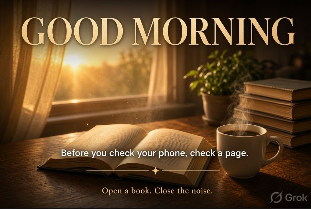 Djeykarthik's tweet photo. ☀️ Good Morning.

Before you check your phone, check a page.

Reading is not a luxury. It’s daily training for your mind.

One chapter today = a sharper you tomorrow.

Open a book. Close the noise.

Start the day like a winner. 📚✨

#GoodMorning #ReadEveryday #MorningMotivation https://t.co/K35ylB5Q1W