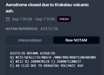 Rute_T11_T12's tweet photo. NOTAM Update
Soetta/CGK (WIII) dan Halim/HLP (WIHH)
Closed sampai 18:00 WIB

@PatbeDuwatukeUI https://t.co/y8SKGb395E