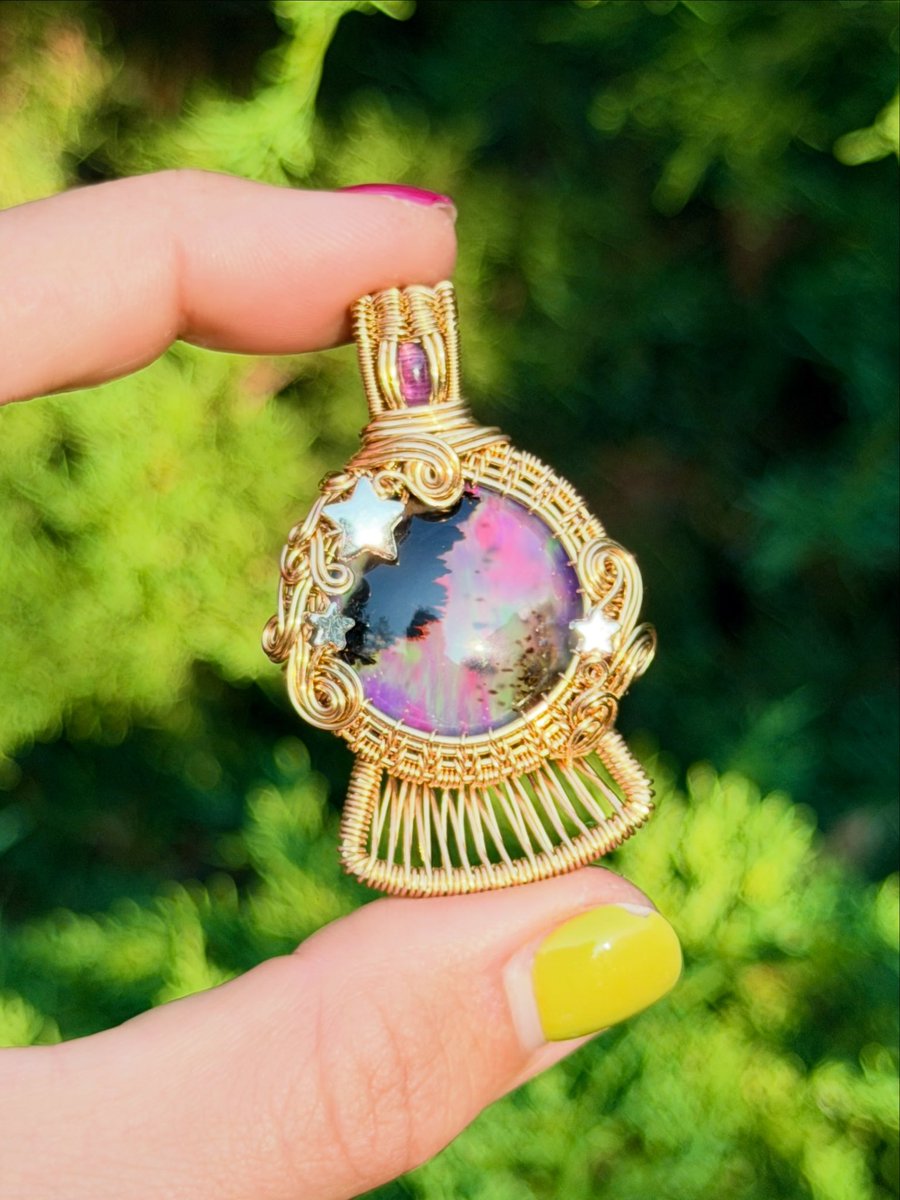 WickedWireCraft's tweet photo. I thought crystal ball pendant deserved its own spot on the feed. 🔮💫

This beauty found a home very quickly in my shop update on Friday, but there are currently still several other pieces available! 

Should I make another pendant like this one for my next drop? 👀 https://t.co/RfjK2cqDYA
