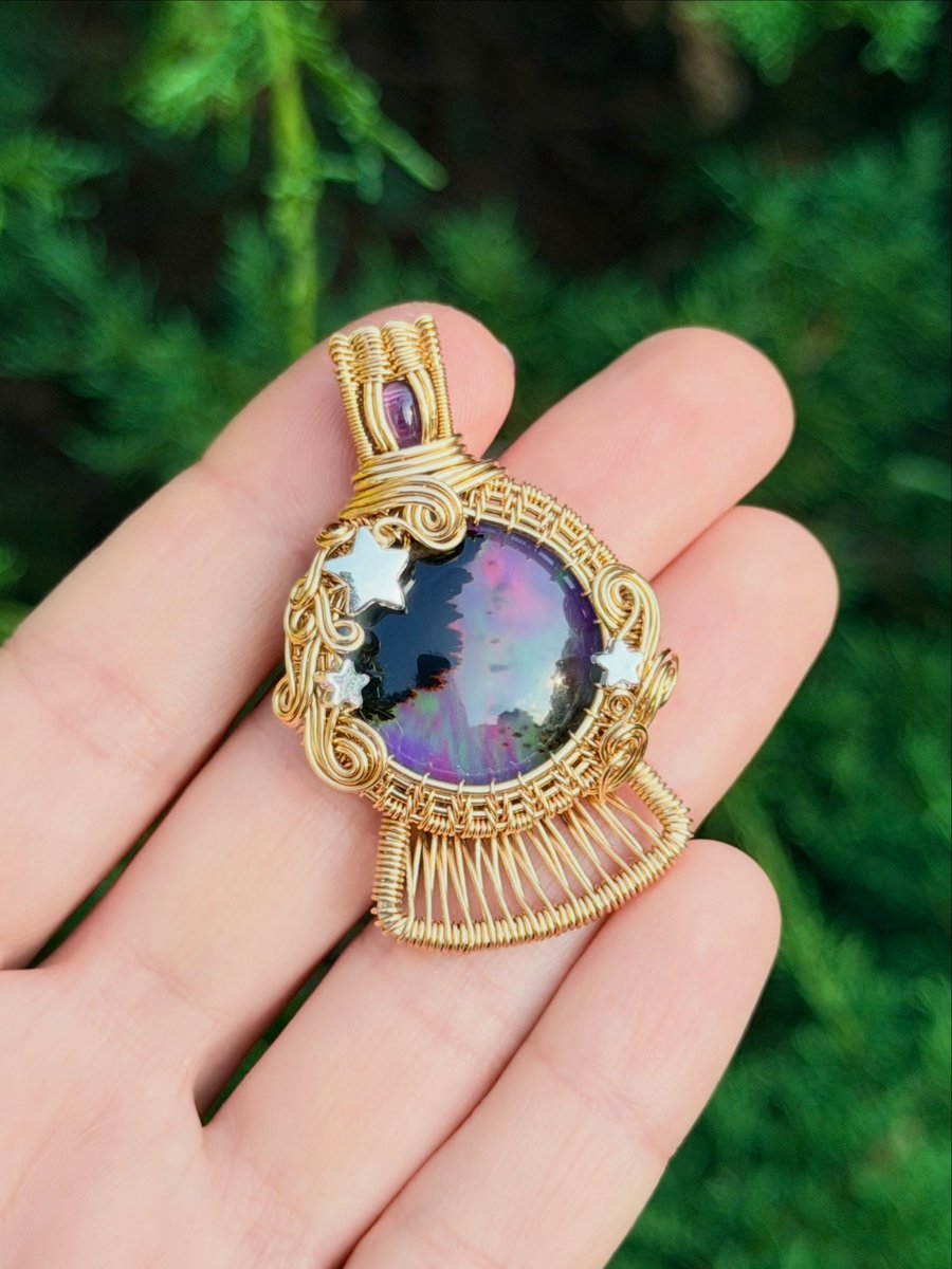 WickedWireCraft's tweet photo. I thought crystal ball pendant deserved its own spot on the feed. 🔮💫

This beauty found a home very quickly in my shop update on Friday, but there are currently still several other pieces available! 

Should I make another pendant like this one for my next drop? 👀 https://t.co/RfjK2cqDYA