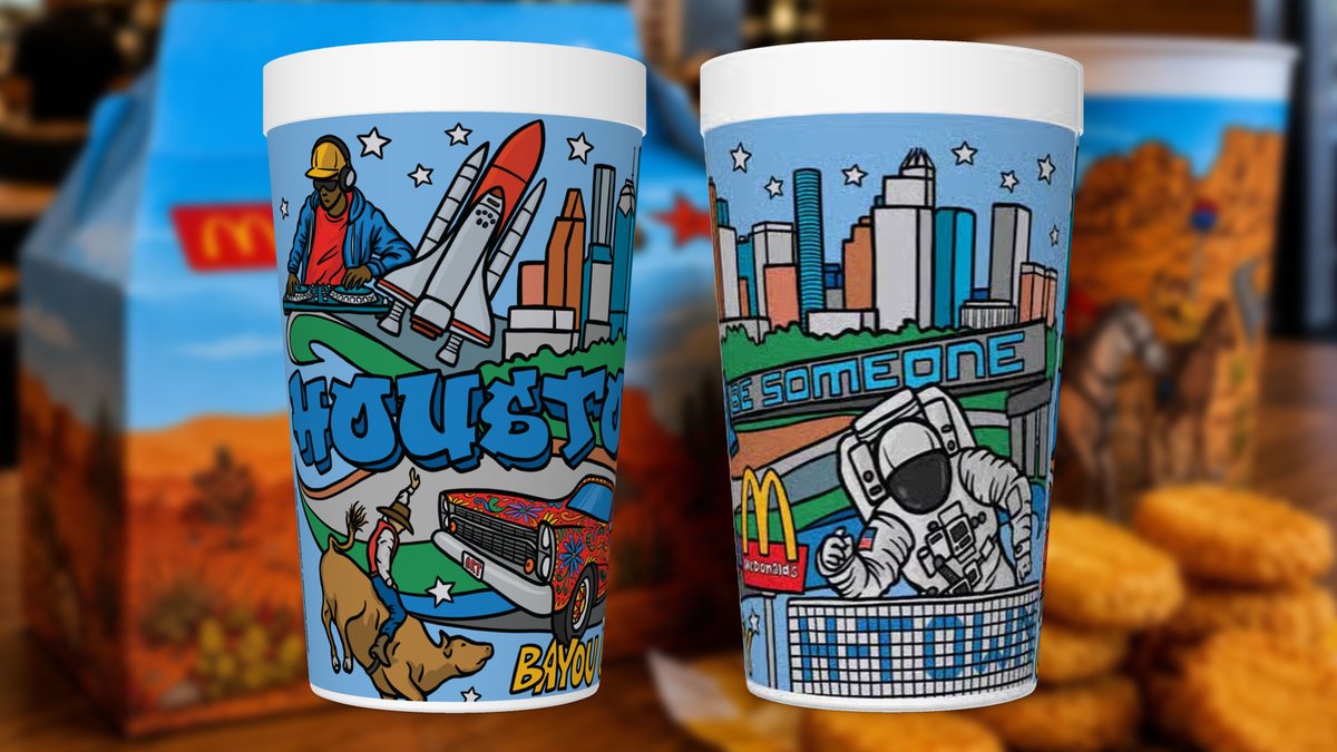 collectSPACE's tweet photo. McDonald's new meal has Houston as 'Space City' on collectible cup: https://t.co/tLCUfRXxxn https://t.co/Kl6Jo2zhZy