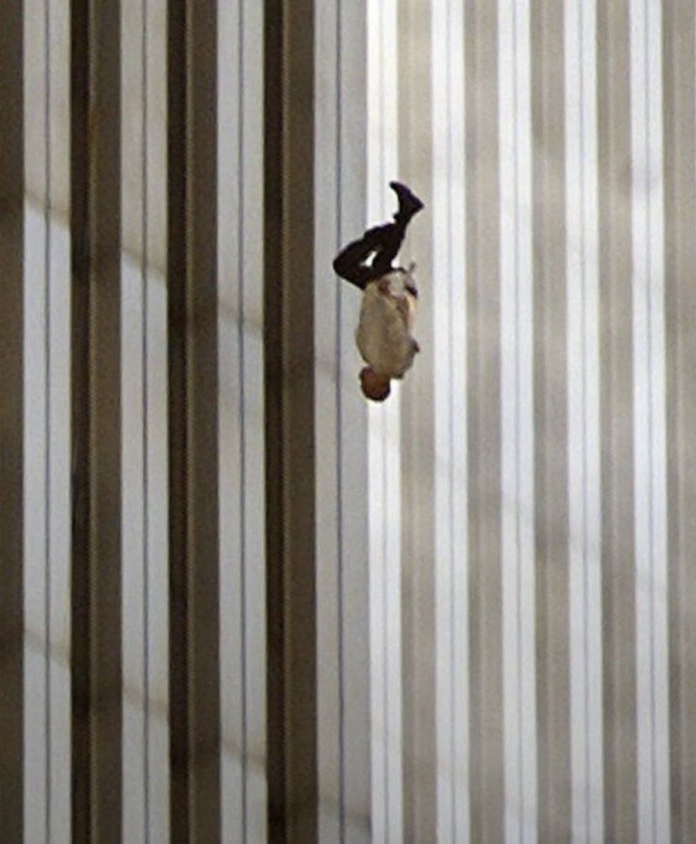 TheRealFayston's tweet photo. The Falling Man. 9/11. He chose the window over the flames.

That photo should never leave us — not out of hate, but out of resolve. 
Never forget what evil did that day. 
Never forget the 2,977. 
Never forget who declared war on us, and never let America grow complacent about it.

#NeverForget #September11"