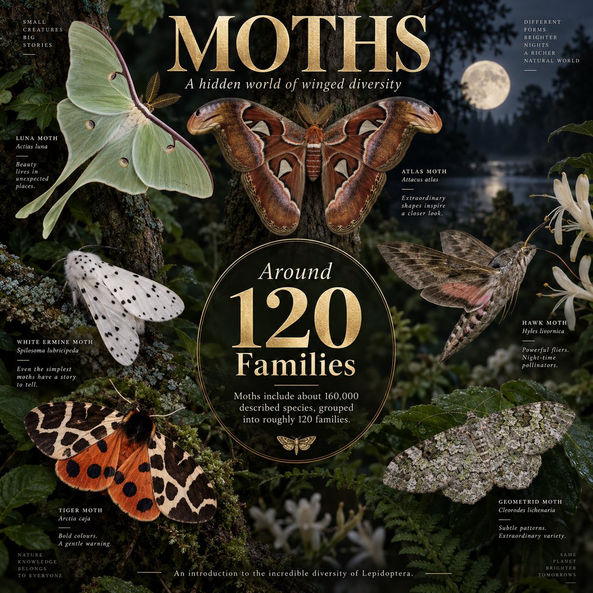 Naturetofly's tweet photo. Moths#1 🌙 About 160,000 moth species are known, spread across roughly 120 families. An incredible hidden world of shapes, colors and patterns. https://t.co/8Ewjx62fGQ