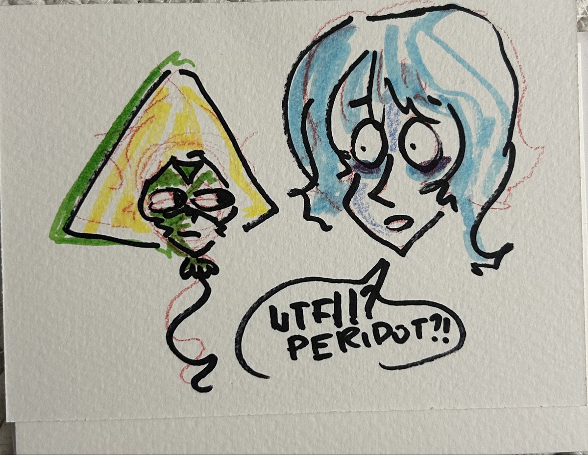 kittyperidot's tweet photo. I’m leaning into the absurdist mindset so here you go another shitty doodle of peridot and lapis but peridot is apparently a fucking baloon (dont ask i have no idea why) https://t.co/kBGjbTbIm6