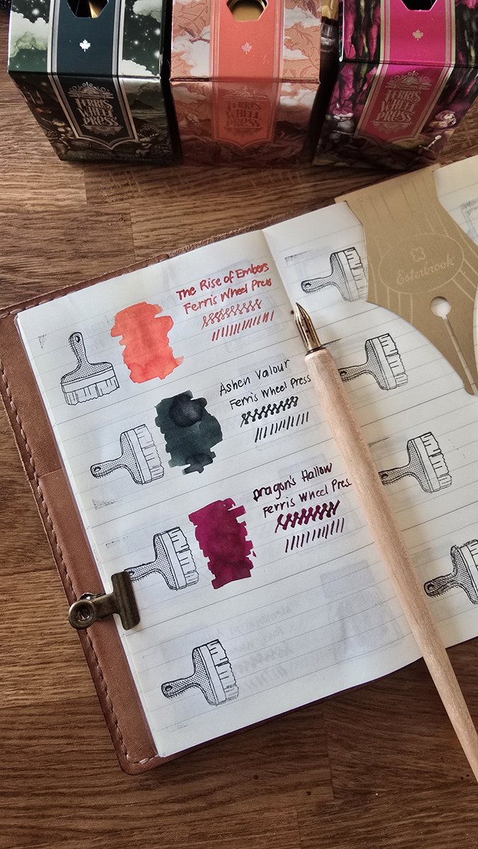 eatlogrepeat's tweet photo. Finally got to Swatch this all of these new inks from @FWPStationery all 3 are part of their FerriTales Collection. Use code JA-SHARINA for a 15% discount. #ferriswheelpress https://t.co/YwIniVIHTE