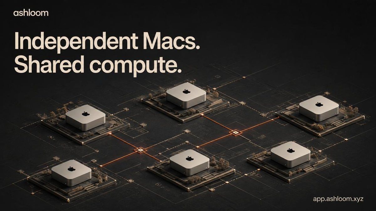 ashloomxyz's tweet photo. Independent Macs. Shared compute.

Ashloom connects Apple Silicon operators with people building on open-model inference.

Bring your hardware or bring your next project. https://t.co/FwVwrhFyHh
