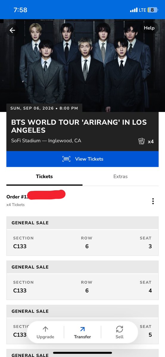 2014_muoz's tweet photo. WTS — BTS ARIRANG LA 🎟️ 

selling 4 ticket for BTS WORLD TOUR ‘ARIRANG’ in Los Angeles!

📍 SoFi Stadium — Inglewood, CA
📅 September 6
🎟️ C133, Row 6, Seat 3-4-5-6
💜 ARMY Membership Presale
💵 $65 USD — below face value

#BTS_WORLDTOUR_ARİRANG #BTS_WORLDTOUR_ARİRANG_LA https://t.co/XMMctSiY8L
