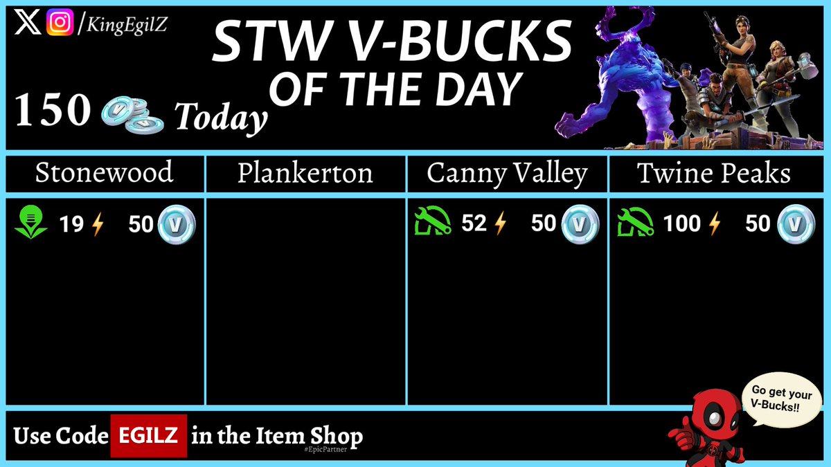 KingEgilZ's tweet photo. 7/9/2026 - V-BUCKS of the day in STW

150 V-BUCKS https://t.co/3F2j8y50xQ