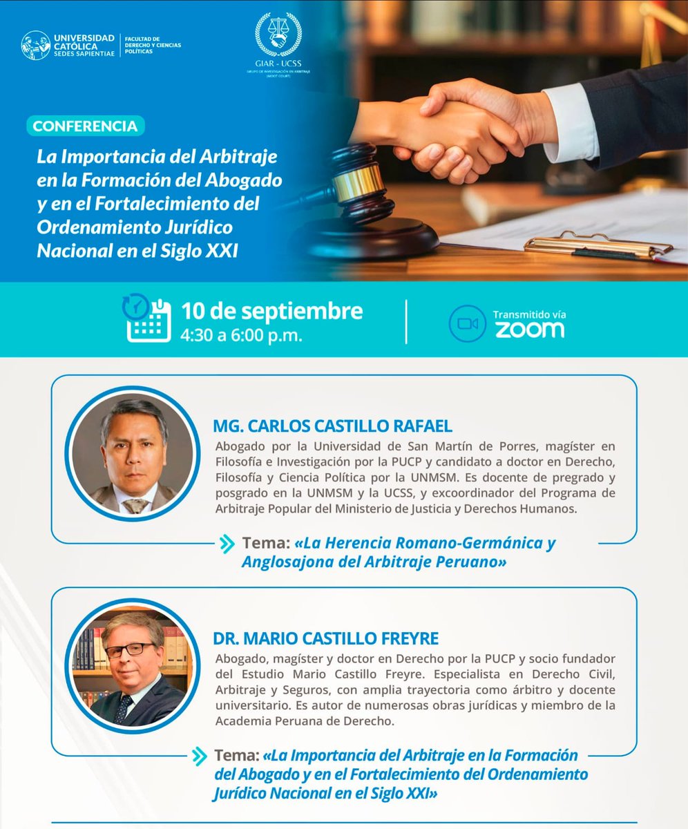 CCASTILLORAFAEL's tweet photo. Agradezco a la Facultad de Derecho y Ciencias Políticas de la Universidad Católica Sedes Sapientiae  la invitación a esta conferencia virtual de acceso libre a realizarse el jueves 10 de setiembre desde las 4:30 pm. El link de acceso: https://t.co/Jsc83NLWms https://t.co/4H9OPuFsY9