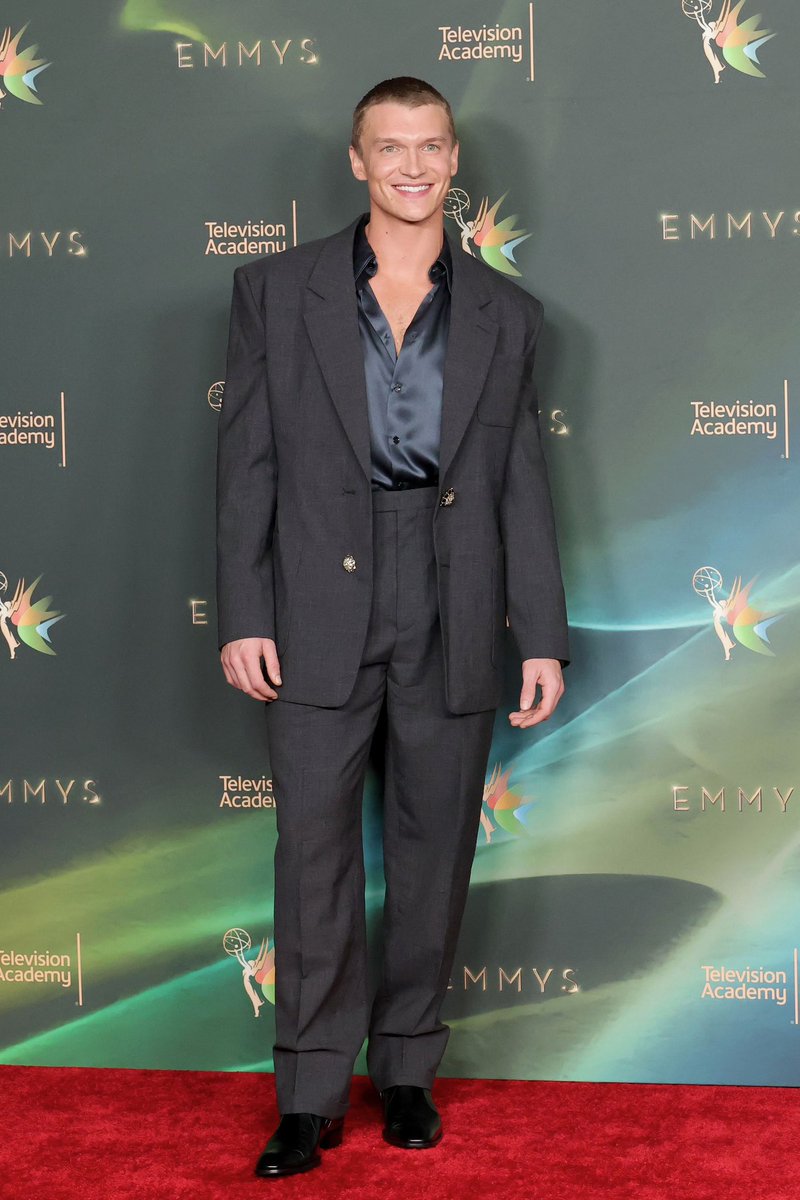 cstorriecloset's tweet photo. Connor Storrie attends Night 2 of the 78th Emmy Awards in Los Angeles where he is nominated for Outstanding Guest Actor in a Comedy Series wearing: 

@YSL Saint Laurent Spring 2027 Look 7 

📸 Getty Images 
Styling: @JamesYardley 

#ConnorStorrie https://t.co/5AuNewOHnR