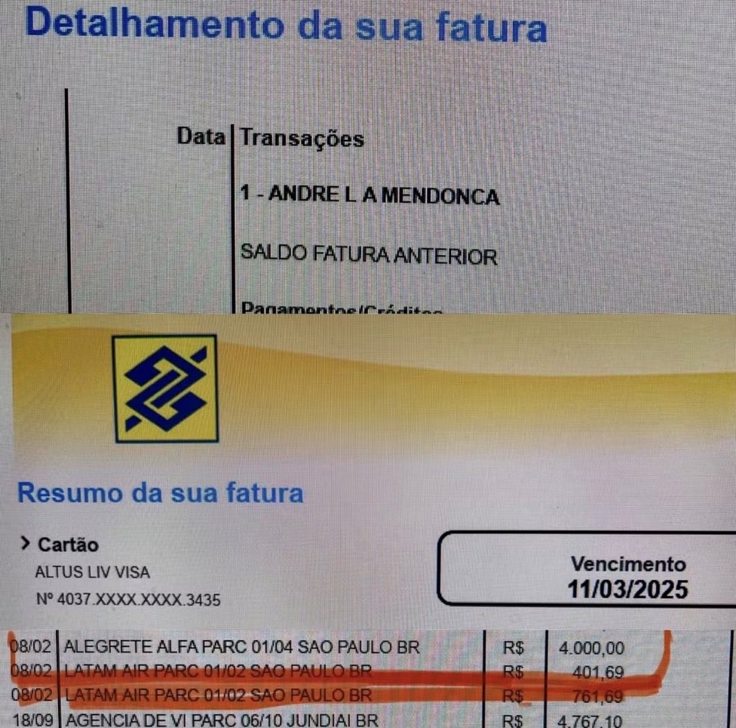 NewsLiberdade's tweet photo. 🚨URGENTE - André Mendonça divulga fatura do cartão que comprova a compra na Alegrete Alfaiataria, dia 8 de fevereiro de 2025, afastando suspeitas de que Daniel Vorcaro tenha pago pelo terno https://t.co/fnWDCYwkub