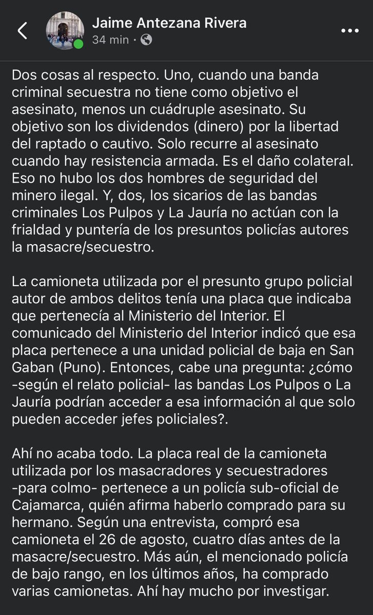 mirecarhuas's tweet photo. Atacantes de masacre/secuestro en Trujillo sería grupo policial sicarial con objetivos políticos. Analista Antezana expone al fujimorismo y operación para reconfigurar escena política: custodia policial a atacantes, placa, suboficial dueño de camioneta, fusiles no recuperados… https://t.co/b6P3Iuj4SE
