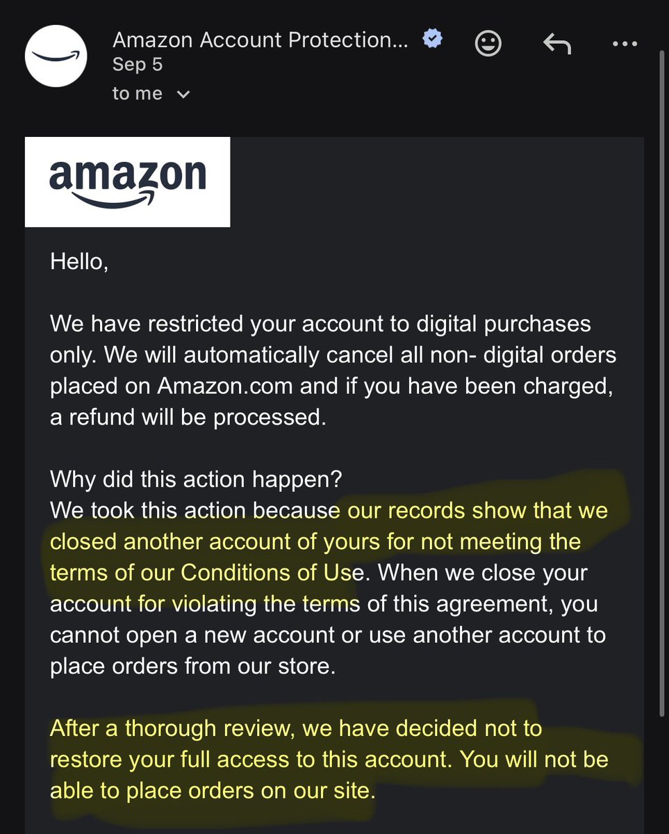 KentuckyCobain's tweet photo. @AmazonHelp Your support is GOD AWFUL. Why can’t an actual human review my case? My appeals keep getting denied because your system falsely links me to another account I’ve NEVER owned. I followed every step Amazon required. Stop hiding behind automated decisions and USE HUMANS! https://t.co/0ItnLqNpjf