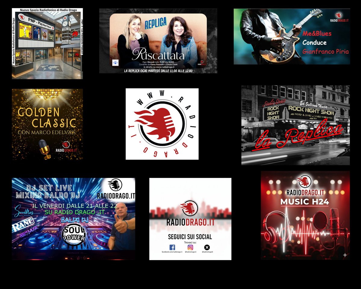 radiodragoit's tweet photo. oggi ON AIR
Mart 8 sett 2026
ore 9-13-24- #playnowpodcast 
ore 11-REP #Riscattata #CimaponAir 
@theglorynow  C.Ciotti e E.Posarelli
ore 15- Me &amp; Blues-G.Piria
ore 17- #Goldenclassic M.Edelvais
ore 19-REP #RockNightShow @Andreaildragodj 
ore 21-REP #SoulPower Baldo DJ
+ Music H24 https://t.co/Q3z0T9hijp