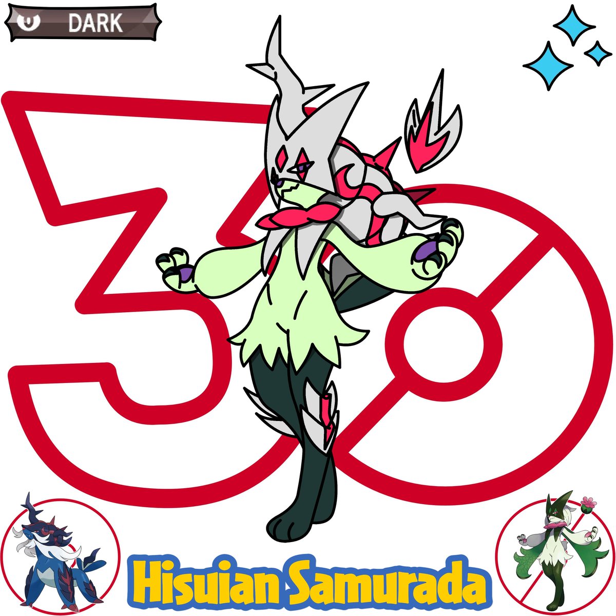 Nerdalachia's tweet photo. Shiny Osgatito, Dewagato, Samurada, and Hisuian Samurada #pokemon #fakemon #fusion #fanart https://t.co/f81ha78FyF