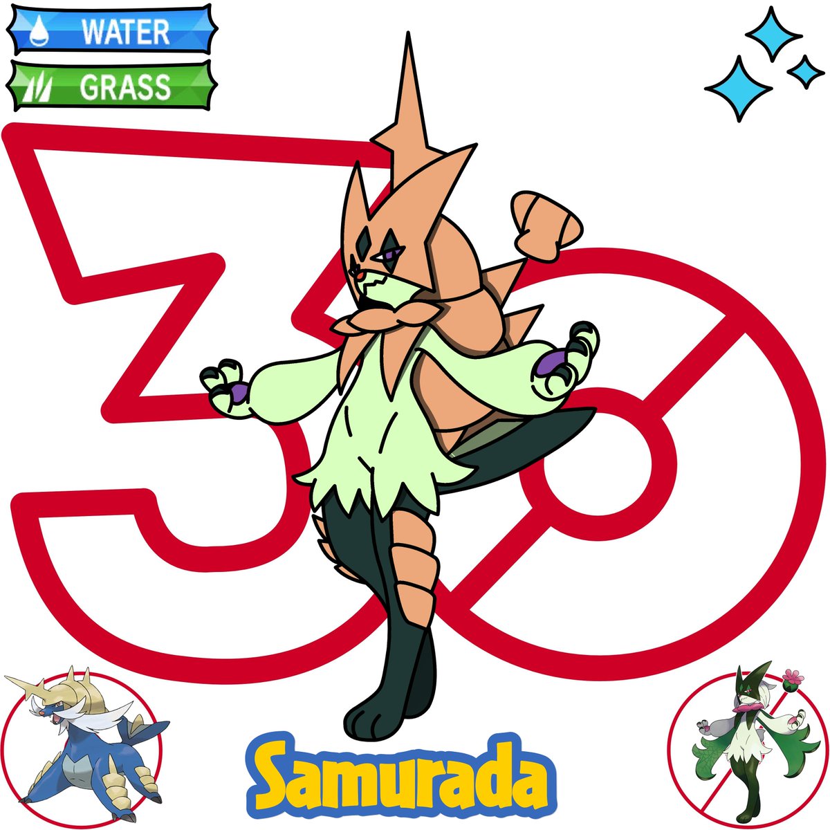 Nerdalachia's tweet photo. Shiny Osgatito, Dewagato, Samurada, and Hisuian Samurada #pokemon #fakemon #fusion #fanart https://t.co/f81ha78FyF