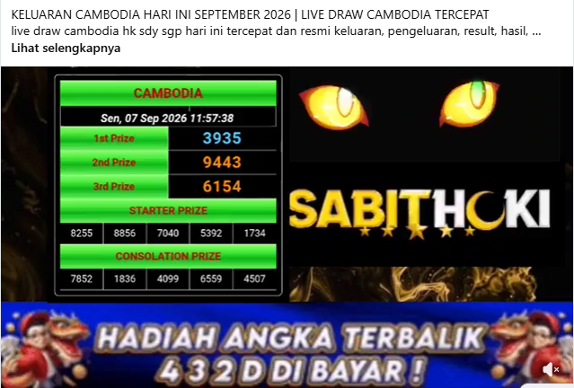 SabitHoki's tweet photo. Result Cambodia Pools Hari Ini, 07 September 2026       
Prize 1 : 3935
Prize 2 : 9443
Prize 3 : 6154
#sabithoki #resultcambodia #keluarancambodia #angkakamboja #resultkamboja #livekamboja #livecambodia #situsresmi #situsamanah https://t.co/GIXA1lblPO