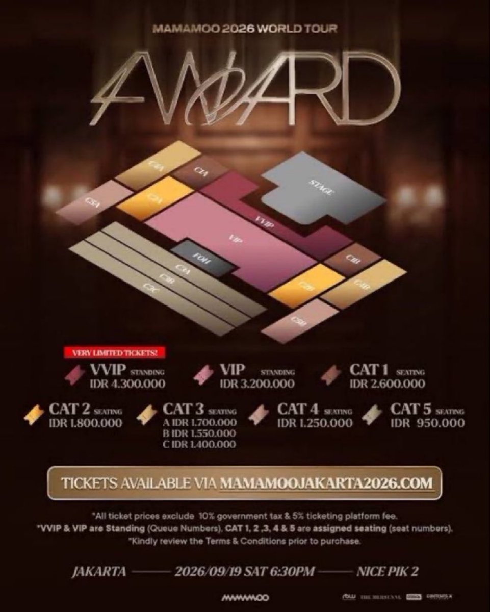 iamphinehas_1's tweet photo. WTS 
MAMAMOO 2026 WORLD TOUR [4WARD] in JAKARTA 📍

Available:-
2x VVIP 
3x CAT 1A 

side by side
Interfans, okk
DM ka✅
#MAMAMOO #MOOMOO                           �    #4WARD
#Solar #MoonByul #WheeIn #HwaSa
#MAMAMOO_2026_WORLD_TOUR #MAMAMOO2026 https://t.co/YZCsO0lhhb