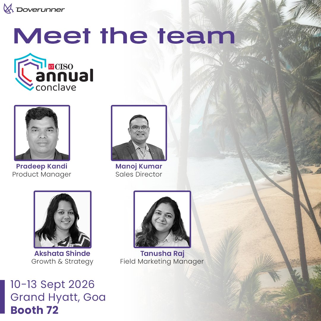 doverunner_inc's tweet photo. @DoveRunner is excited to be exhibiting at the @ET_CISO Annual Conclave 2026
If you're attending, come say hello at Booth 72! We'd love to meet you. Book your meeting here - https://t.co/lB1F1u47Cp
#DoveRunner #ETCISO #CISOAnnualConclave #CyberSecurity #MobileAppSecurity https://t.co/A86wUTglUY