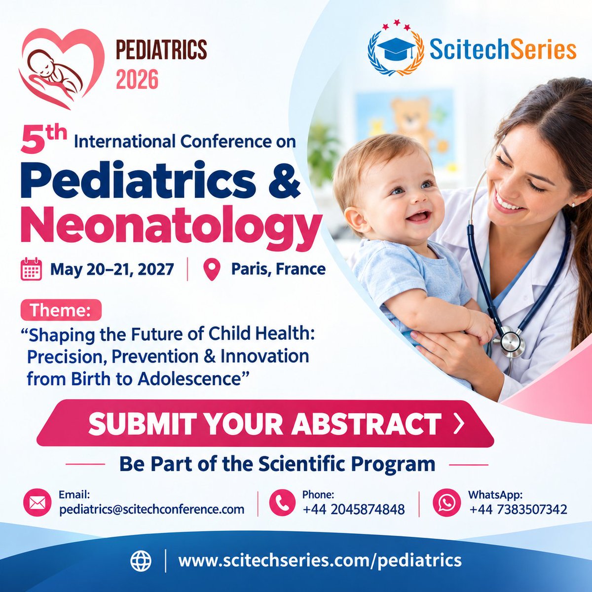 robertjack80959's tweet photo. Submit Your Abstract!
Join the 5th International Conference on #Pediatrics &amp; #Neonatology 2027 in #Paris, France | May 20–21, 2027.
Share your research. Shape the future of child health!
Abstract Submission: https://t.co/WZSHsShsEv
#Pediatrics2027 #ChildHealth #Scitechseries https://t.co/CctqzLoiDi