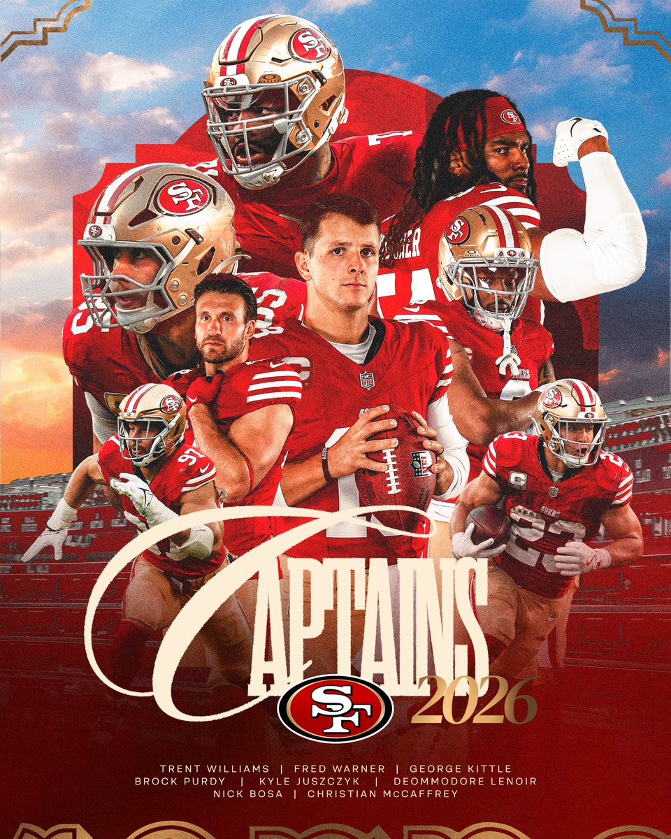 49ers's tweet photo. Introducing our 2026 team captains 🥁

📰: https://t.co/9RDHPAEvjp https://t.co/yOu8WSUnBI