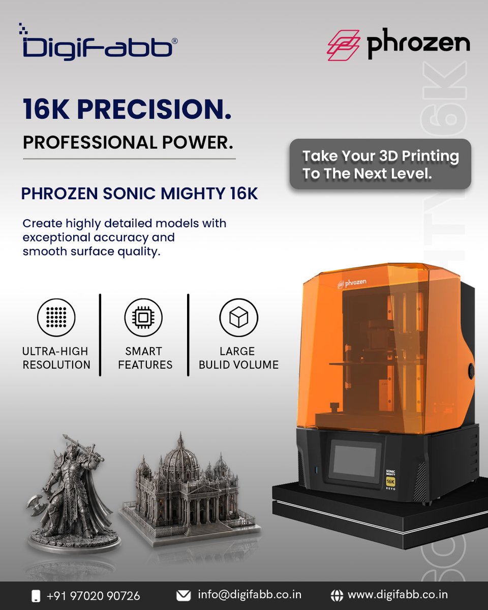 DigiFabb's tweet photo. #DigiFabb #DigiFabbphrozen 

16K precision. Professional power.

Precision meets performance.

📞 Call us : +91 97020 90726
🌐 https://t.co/101k3VygDK

#Phrozen #SonicMighty16K #16K3DPrinting #3DPrinting #Resin3DPrinting #DigiFabb3DPrinters  #Professional3DPrinting https://t.co/gYPfUEzxIq