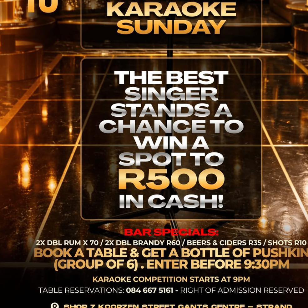 SomerMelusjs's tweet photo. Midweek greatness is here at Boudoir Lounge in Strand with HypeMan DJ JAYO SA! Free entry, doors open 8PM. Karaoke starts 9PM—sing 3+ songs for a chance to win R500. Table for 6+ gets a free bottle before 9:30PM. https://t.co/uW4JkIgaSn