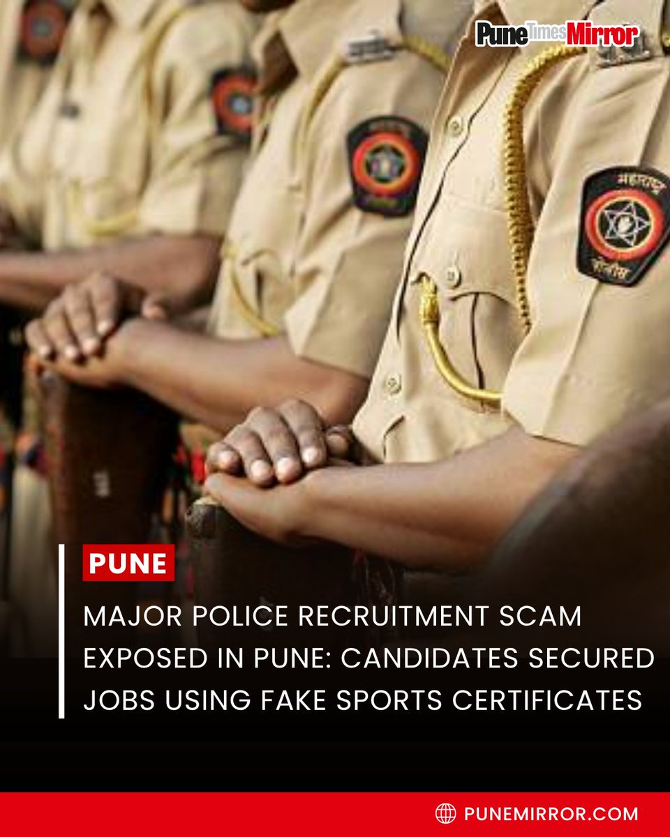 ThePuneMirror's tweet photo. A major police recruitment scam has been busted in Pune, where individuals allegedly secured government jobs in the police force using fake sports certificates. Investigations by the Pune Crime Branch revealed that at least 19 police personnel illegally exploited the government's sports reservation quota by submitting fraudulent certificates for 'Kurash' and 'Dragon Boat' sports. These fraudulent certificates were reportedly sold for ₹3 lakh to ₹5 lakh each, with an estimated 500 to 600 individuals believed to have acquired them.
The racket, which spanned a ten-year period from 2016 to 2026, has led to the questioning of 70 individuals by authorities. The Pune Crime Branch has arrested two key suspects: Ankush Vitthal Nagar, President of the Maharashtra State Kurash Association, and Shivaji Salunkhe, the association's Secretary. Of the candidates recruited through these fake certificates, at least nine have already undergone training. The investigation is now being widened to determine if higher-ranking officials within the sports department or the police force are involved in the scam.

#PunePoliceScam #RecruitmentFraud #MaharashtraCrime #PuneNews #GovtJobScam