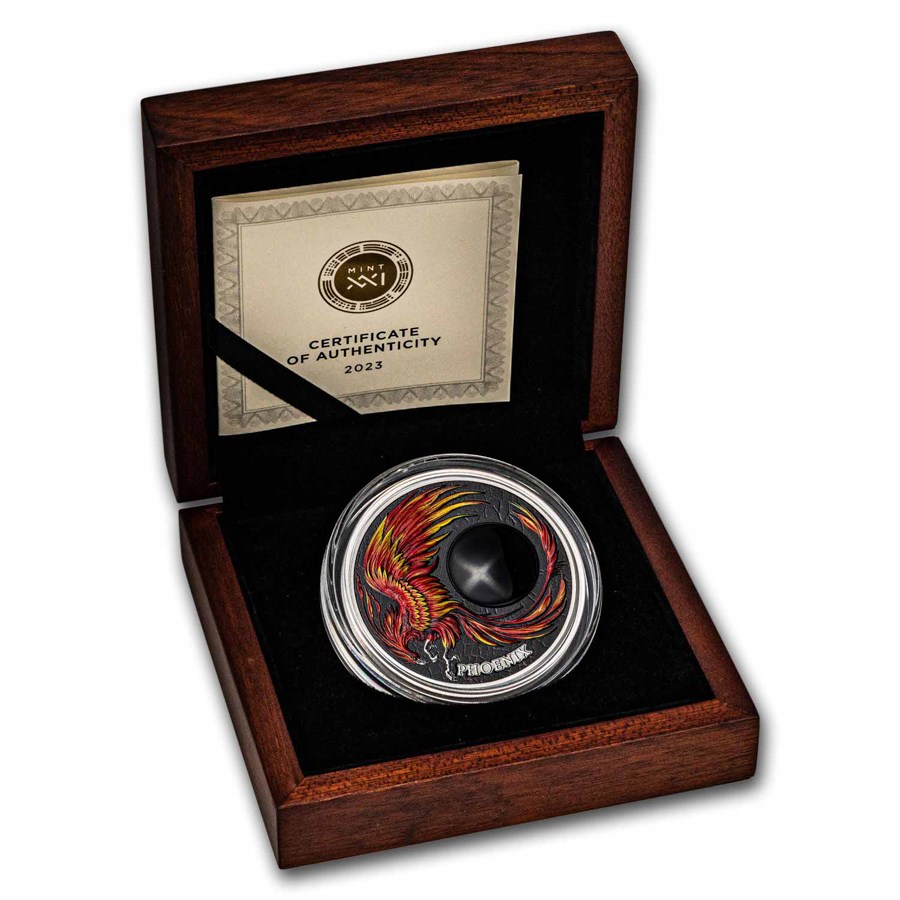 coingemscom's tweet photo. Rise from the ashes.

2023 Chronicles of Fire – Phoenix
 2oz .999 Silver
 Genuine Obsidian Insert
High Relief + Colour
 Only 500 Worldwide

🛒 https://t.co/F0L1DOe91n

#CoinGems #Phoenix #SilverCoins https://t.co/Ngpu0C0Qaz