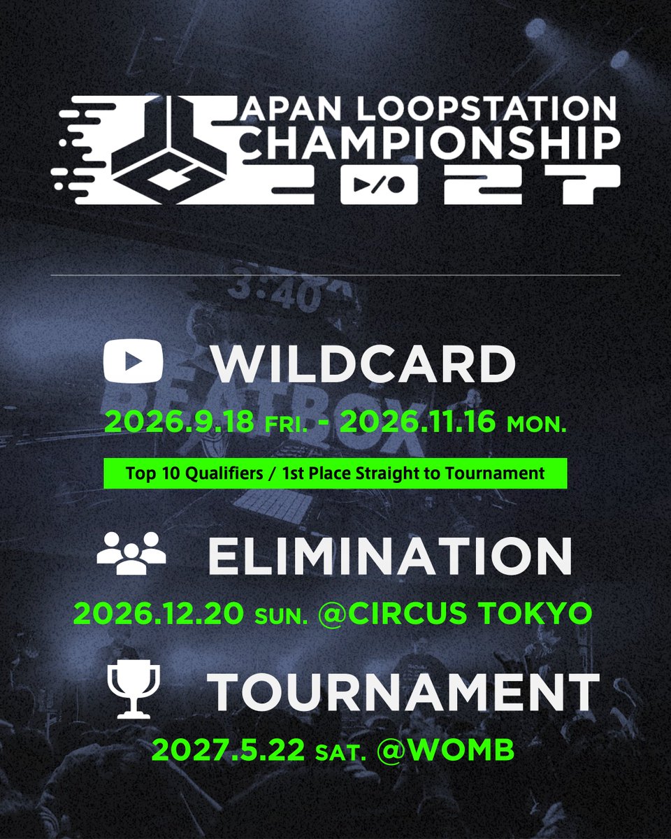 JLC_LOOP's tweet photo. Japan Loopstation Championship 2027 開催決定

#JLC2027 https://t.co/riTebFMw1k
