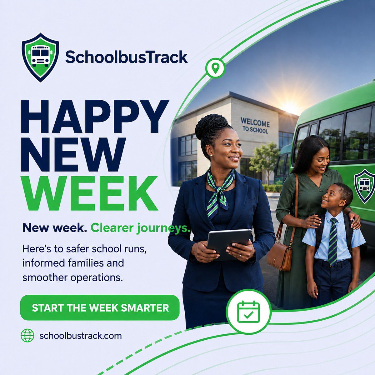 SchBusTrack's tweet photo. Happy New Week! 💚

Here’s to safer school runs, clearer communication and smoother journeys for every school community.

Start the week with smarter school transport.

#SchoolbusTrack #HappyNewWeek #SchoolTransport #SchoolBusTracking #SchoolSafety #StudentSafety https://t.co/XoIhKHRYr9